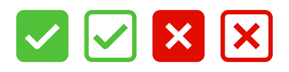 Obraz premium check mark icon button set. check box icon with right and wrong buttons and yes or no checkmark icons in green tick box and red cross. vector illustration