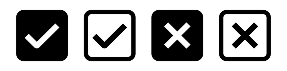 check mark icon button set. check box icon with right and wrong buttons and yes or no checkmark icons in green tick box and red cross. vector illustration