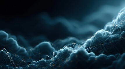 Digital landscape of interconnected clouds in a dark atmosphere
