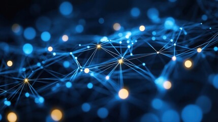 Digital network design with glowing nodes and connections at night