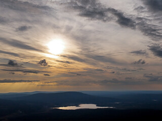 Golden Hour Aerial View of Lake in Lapland, Finland