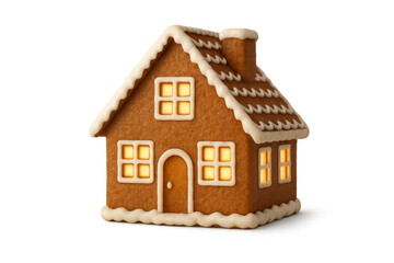Gingerbread house with illuminated windows transparent background