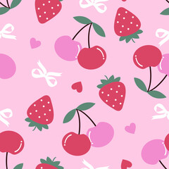 Red and Pink Sweet Fruit and White Bow Mix and Heart on Pink Backgr0und