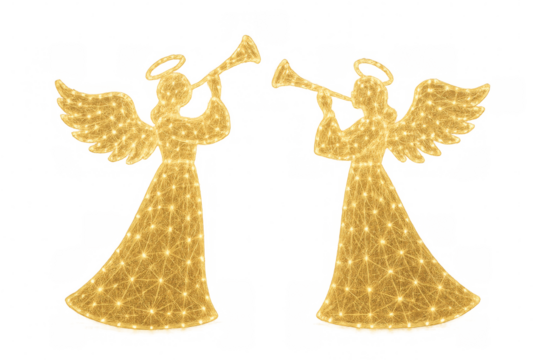 Golden angels playing trumpets christmas decoration transparent background