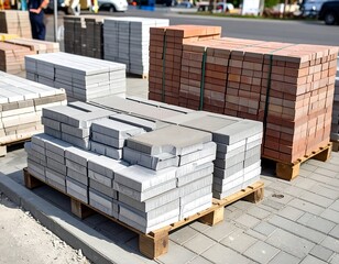 Stacked paving stones on pallets