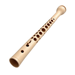 Naklejka premium Wooden flute isolated on black, musical instrument detail