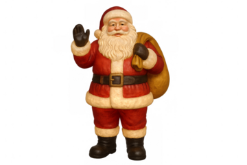 Santa claus figurine waving with sack of toys