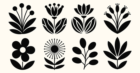Art Nouveau Flower Plant Element Symbol, Vintage 1920‑1930 Motif Design Isolated, Elegant Botanical Ornament for Decor, Branding, Emblem, Illustration, Heritage Style Decorative Artwork Project