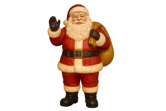 Santa claus figurine waving with sack of toys
