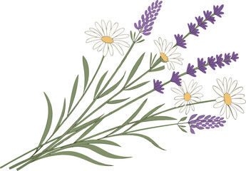 Naklejka premium Scalable vector illustration of a rustic wildflower bouquet with lavender and daisies