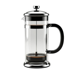 Glass French press coffee maker, studio shot, black background