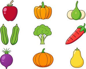 Vibrant hand drawn vegetable icons set fresh organic produce healthy food choices delicious ingredients for cooking and nutrition