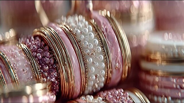 Elegant pink and gold bangles