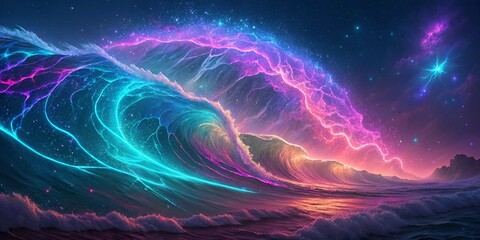 Fractal Wave Abstract &ndash; Glowing Neon Energy Lines & Cosmic Flow