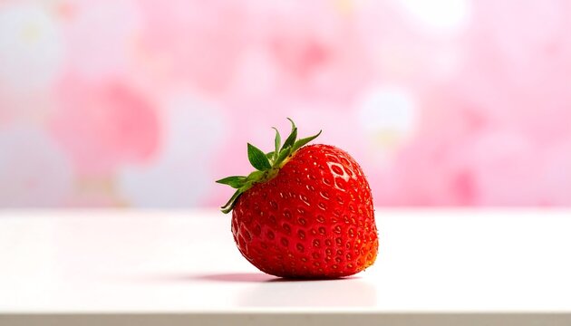 Single strawberry on white surface, soft pink background - Powered by Adobe