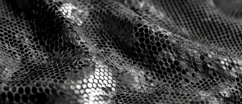 Textured fabric snakeskin pattern black white monochrome material surface detail