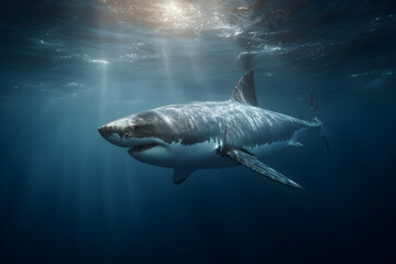 Fototapeta premium Exploring the Mysteries an Behaviors of the Great Whte Shark: Apex Predator ofOcean Ecosystems