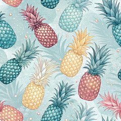 seamless pattern with pineapple ananas and leaves pastel colours