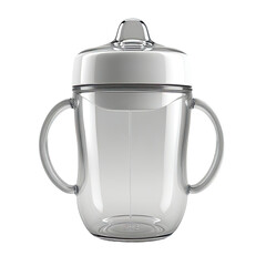 Obraz premium Toddler's clear plastic sippy cup with handles, studio shot, white background