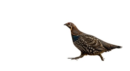 Brown grouse bird walking isolated on white background