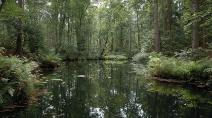 Fototapeta premium Lush green forest filled with lots of green plants
