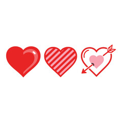 Three red hearts with different designs symbolizing love and romance for valentines day celebrations