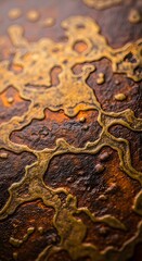 Abstract gold and brown texture with intricate patterns and organic shapes detail shot