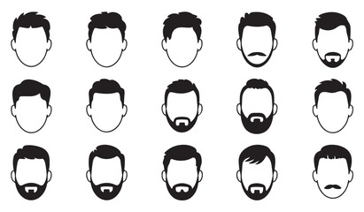 Modern male grooming vector pack, line art of hairstyles and beards for barber, fashion, and design use