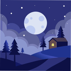 Naklejka premium winter landscape with moon