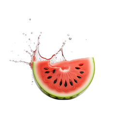 Watermelon slice splashing, studio shot, black background, summer refreshment
