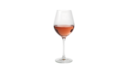 Rose Wine Elegance: A crystal-clear wine glass delicately showcases a vibrant, blush-toned rose wine, its subtle hues beckoning to the refined taste of its potential drinker.