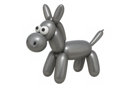 Grey balloon animal donkey with cartoon eyes transparent background