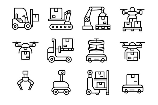 Sorting vector icon inventory logistics arm icons autonomous robotics robot automated warehouse