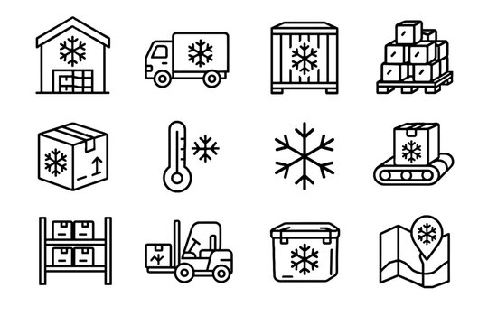 Van storage logistics icons pallet vector forklift icon temperature conveyor truck chilled
