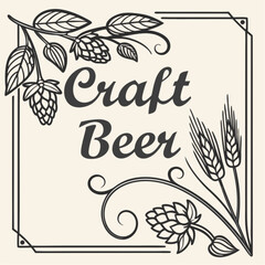 Elegant Craft Beer Logo Design with Hops Barley and Decorative Elements.