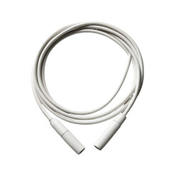 White cable coiled on black background, medical equipment, studio shot