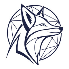Geometric Line Art Fox Portrait: Elegant stylized fox head in profile within a circular geometric frame.