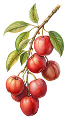 Branch of red apples isolated on transparent background, a vibrant and detailed illustration of natures bounty