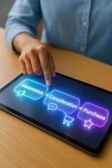 Enhancing customer journey digital awareness to purchase process online retail infographic interactive close-up view marketing strategy