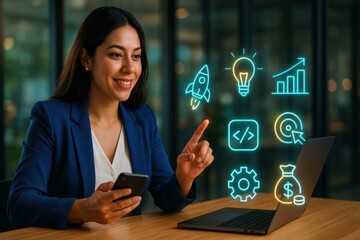 Innovative business strategies corporate office digital interaction modern workspace perspective entrepreneurial growth