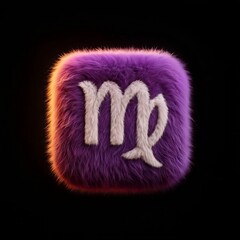 Soft purple fluffy Virgo zodiac sign icon. 3D rendered furry astrology symbol with a vibrant, plush texture for modern horoscope digital art.
 Generative Ai.