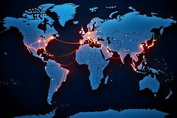 Global network connections shown on a world map with glowing lines and points of light