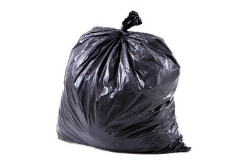 Full Black Garbage Bag Tied, Isolated on White Transparent Background