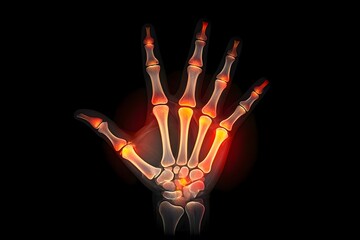 Hand bones showing inflammation in a medical illustration on a black background image view