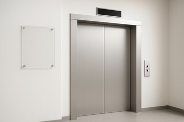 Modern closed elevator doors in a clean hallway with control panel and empty wall sign in a minimal interior design concept. Ai generative. Ai generative