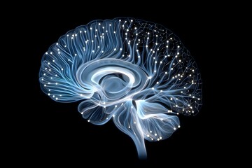 Human brain neural network connections and intelligence representation in blue color illu stration