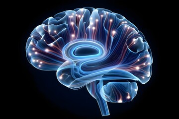 Human brain neural network activity illustration on a dark background art concept design