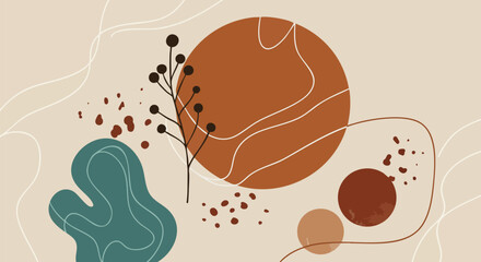 Abstract botanical art with earthy tones and organic shapes in a modern design