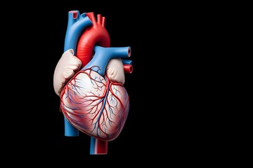 Human heart anatomy illustration on black background for medical educational purposes and health awareness