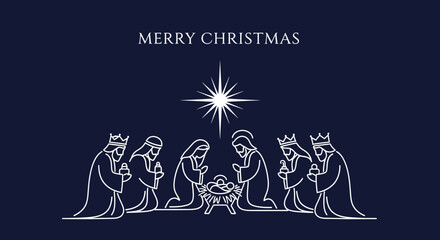 A minimalist illustration depicts the Nativity scene with the star shining above.